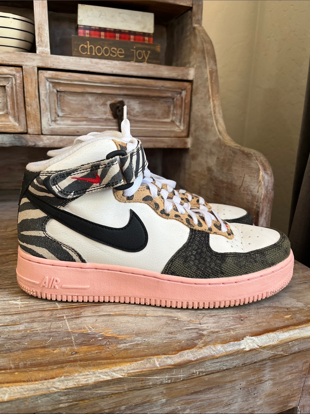 🤍 Nike Air Force 1 Mid Tunnel Walk Sneakers Leopard Zebra Size 8.5 Leather